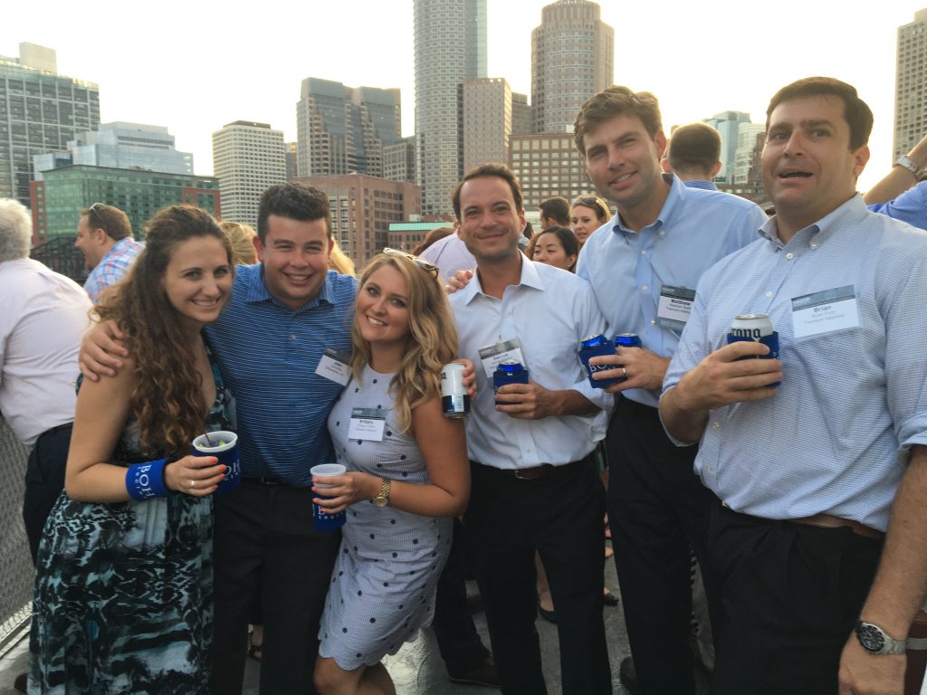 Attendees pose for a photo (l to r). Neli Lalamow of McMahon Architects, John Miller of Officeworks, Brittany Collins of Tremont Interiors, Derek Goodwin of Margulies Perruzzi Architects, Matt Wells and Brian Ford of Tremont Interiors.